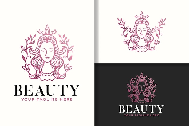 feminine beauty woman gold line art natural unique logo template
