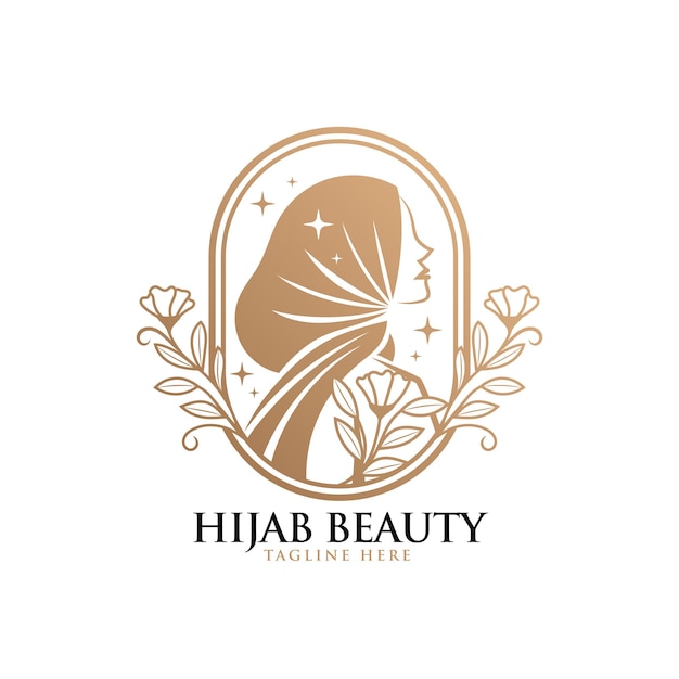 Vector feminine beauty woman hijab natural vintage logo template