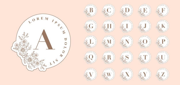 feminine botanical round a to z letters logos template for spa beauty salon boutique wedding card