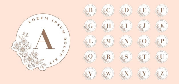 Vector feminine botanical round a to z letters logos template for spa beauty salon boutique wedding card