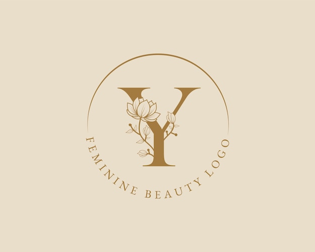 Вектор Женский ботанический буква y, первоначальный шаблон логотипа лаврового венка для спа-салона красоты, свадебная открытка