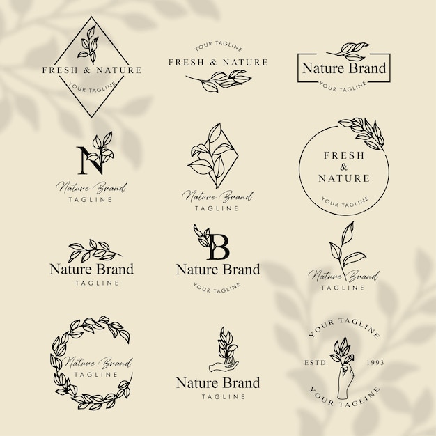 Vector feminine floral line art logo editable template set