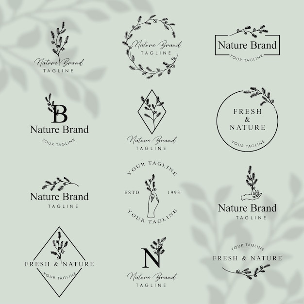 Vector feminine floral line art logo editable template set