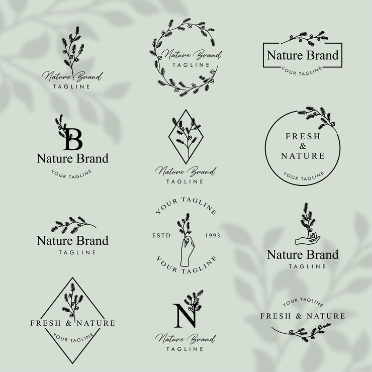 Vector feminine floral line art logo editable template set