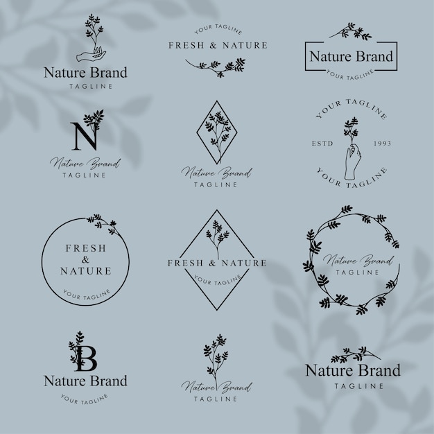 FEMININE FLORAL LINE ART LOGO EDITABLE TEMPLATE SET