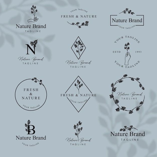 Vector feminine floral line art logo editable template set