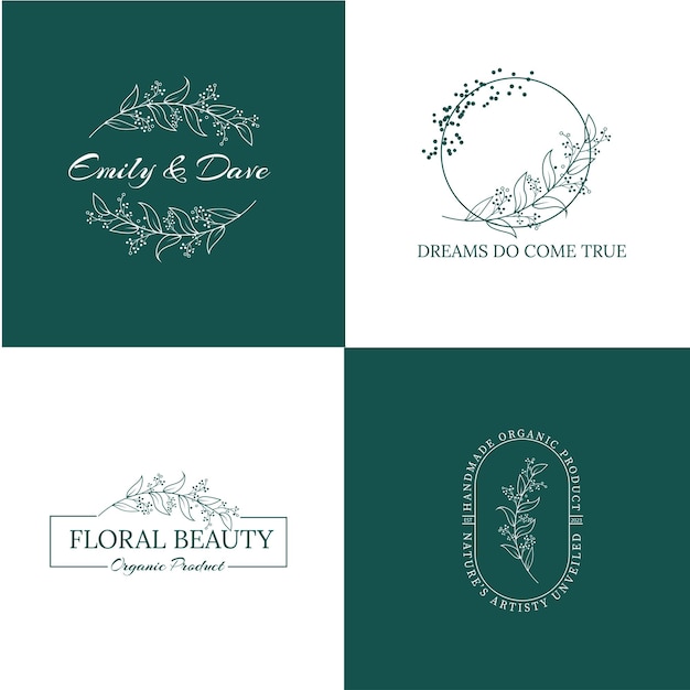 feminine floral line art logo editable template