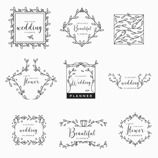 Vector feminine floral wedding logo collection