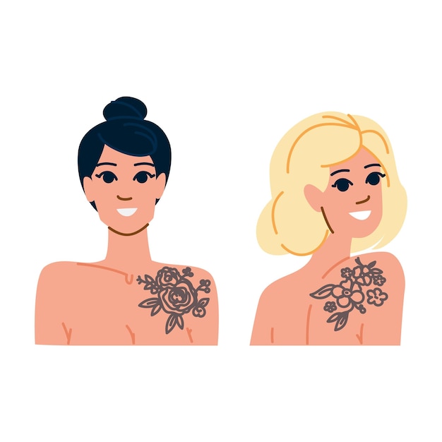feminine flower tattoo woman vector