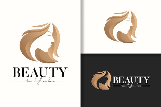 Feminine gold beauty woman simple logo template