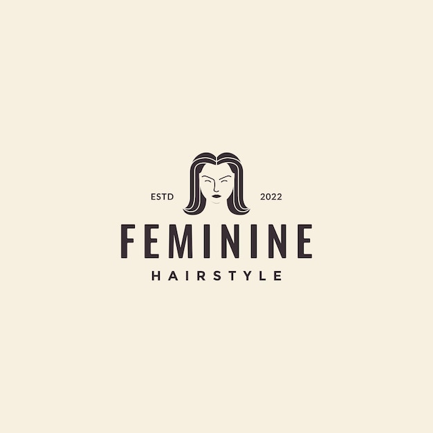 Feminine hair long style hipster logo design vector