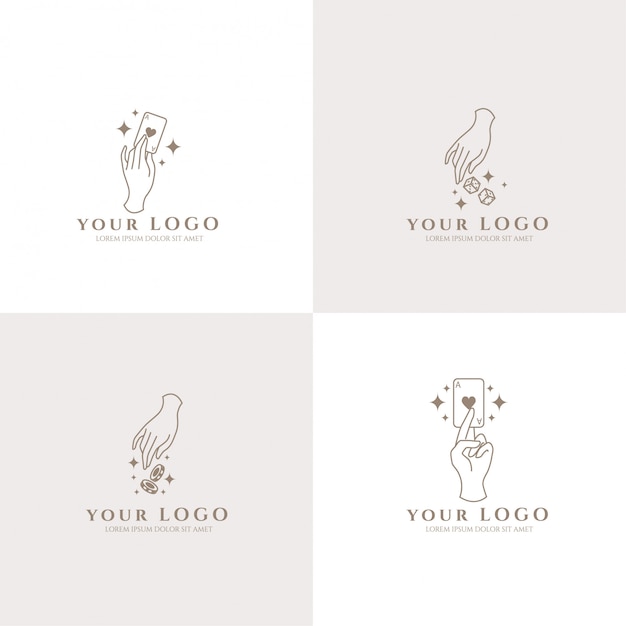 Feminine hand poker and card game logo theme minimalist elegant design