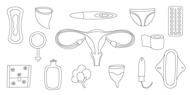 Vector feminine hygiene blood vector elements woman set