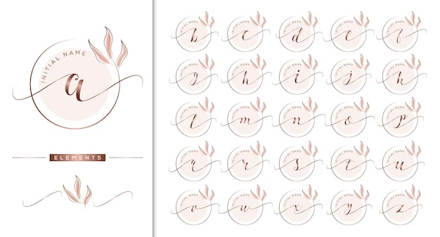 여성스러운 이니셜 로고 템플릿, 미리 만들어진 로고, 뷰티, 패션, 꽃, 서명 로고
