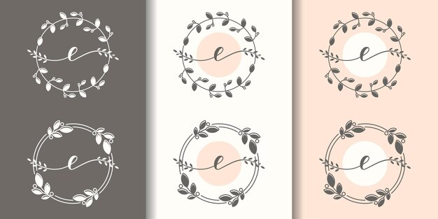 Vector feminine letter c  with floral frame logo template