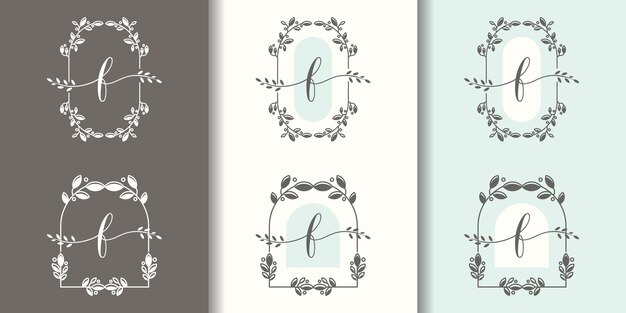 Feminine letter f with floral frame logo template