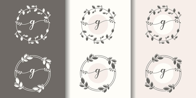 Feminine letter g  with floral frame logo template