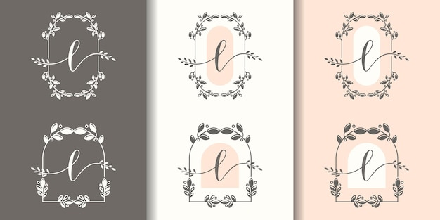 Feminine letter l  with floral frame logo template