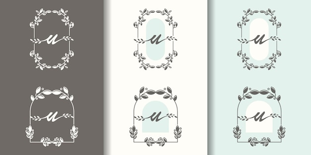 Feminine letter v with floral frame logo template