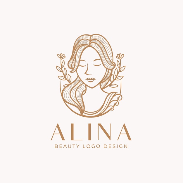 Vector feminine line art beauty woman logo