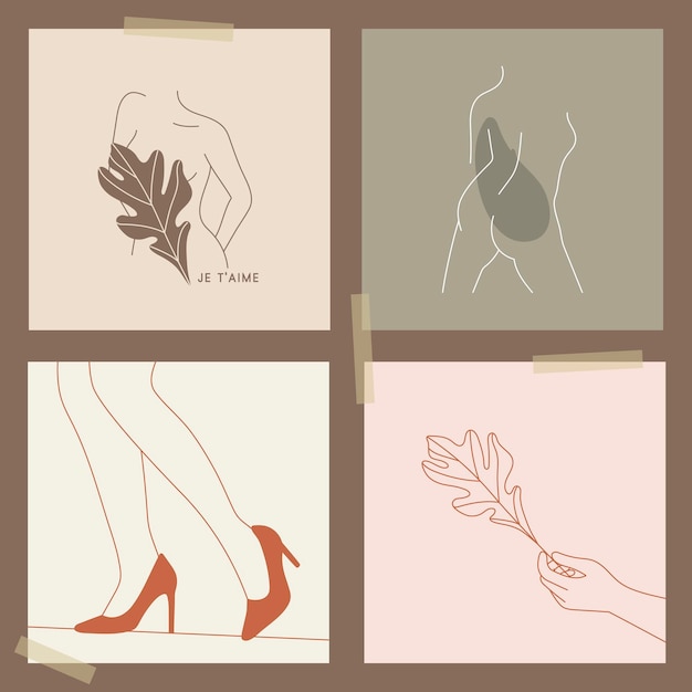 Feminine line art collection vector