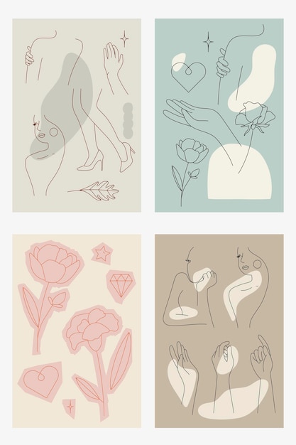 Feminine line art collection vector