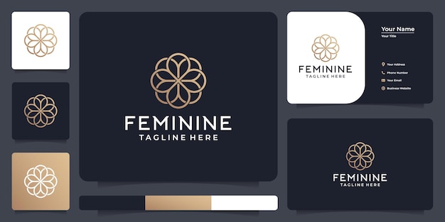 Feminine linear nature flourish gold logo design