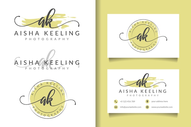 Feminine logo initial ak and business card template