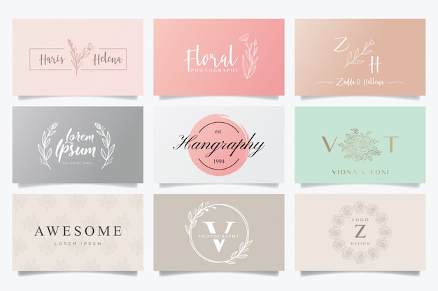 Vector feminine logos and business cards