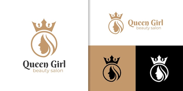 フェミニンな贅沢と美容の女性のヘアサロンの黄金のロゴ。クイーンのロゴ用。化粧品、スキンケアビジネスのロゴデザイン