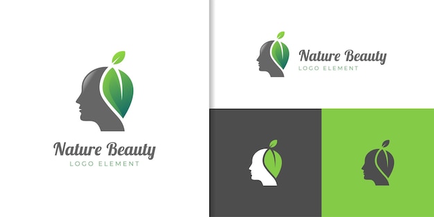 Feminine luxury and nature beauty woman with leaf hair salon gradient logo nature cosmetic skin care business logo