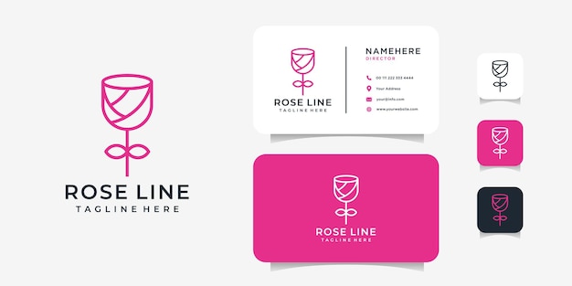 Feminine minimalist rose flower logo design with business card vector design template Logo can be used for icon brand identity minimalist monogram spa decoration and business company