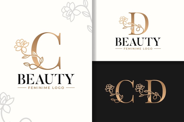 Feminine monogram logo with flower letter c and d