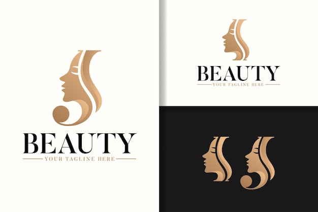 Feminine monogram logo with woman silhouette letter i and j