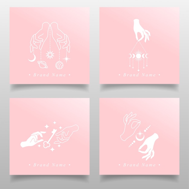 Feminine occult hand logo editable template simple design