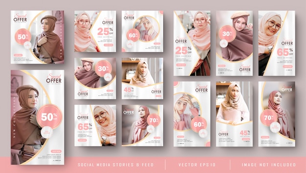 Storie instagram femminili rosa di social media e feed post banner bundle