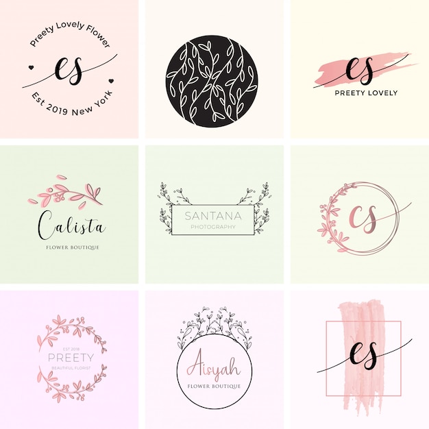 Vector feminine premade logo bundle branding template