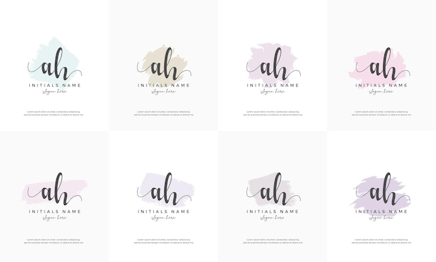 Feminine set letter ah a h initial handwriting logo design