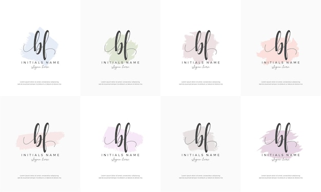 Feminine set letter BF B F Initial handwriting logo design