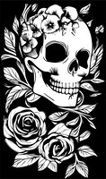 Feminine skull and roses wallpaper hand drawn vector black and white clip art