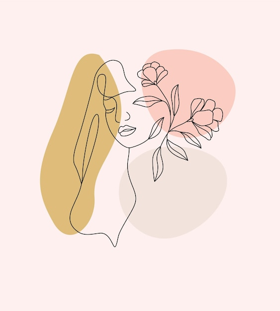 Feminine woman line art and minimal design flowers