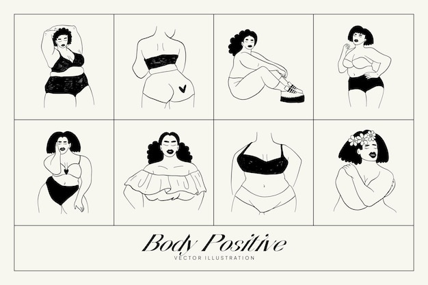 Feminism body positive illustration with minimalistic female figure love to own figure female