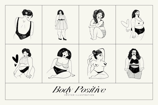 Feminism body positive illustration with minimalistic female figure love to own figure female