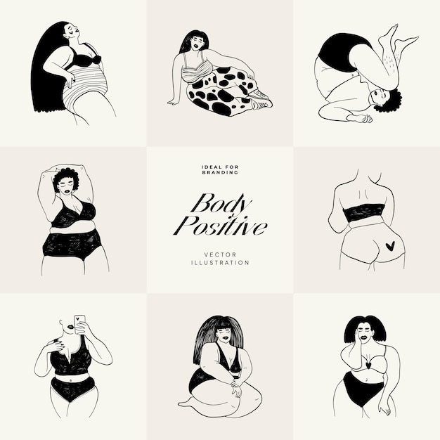 Feminism body positive illustration with minimalistic female figure love to own figure female