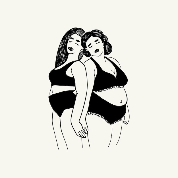 Vettore illustrazione positiva del corpo del femminismo con figura femminile minimalista