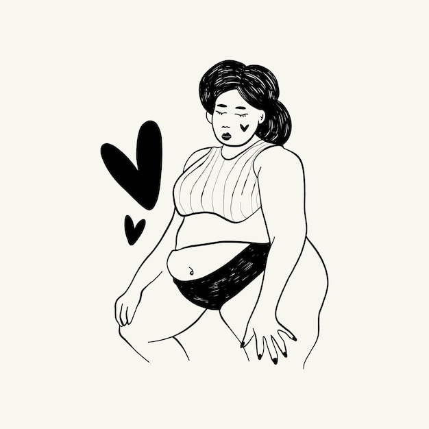 Vector feminism body positive illustration with minimalistic female figure