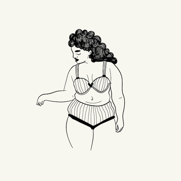 Feminism body positive illustration with minimalistic female figure