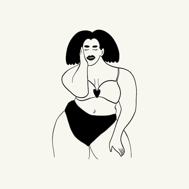 Vettore illustrazione positiva del corpo del femminismo con figura femminile minimalista