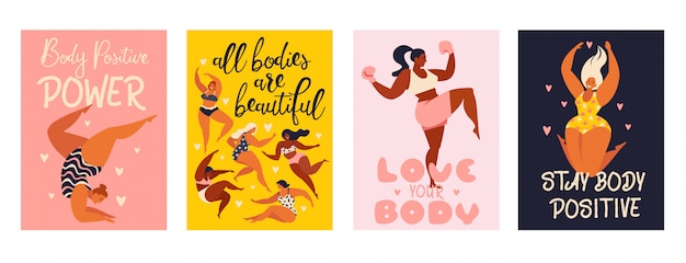 Feminism body positive vertical cards.