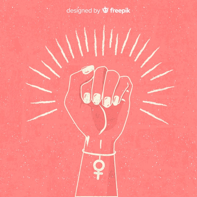Vector feminism composition with hand drawn fist